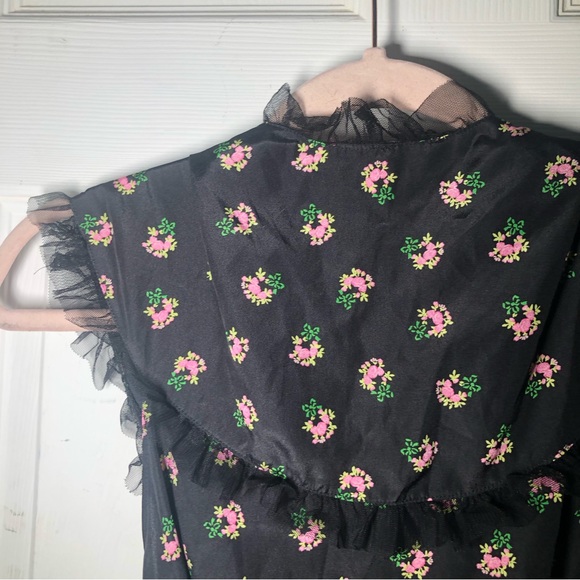 Betsey Johnson black floral silky open tie top - Picture 5 of 6
